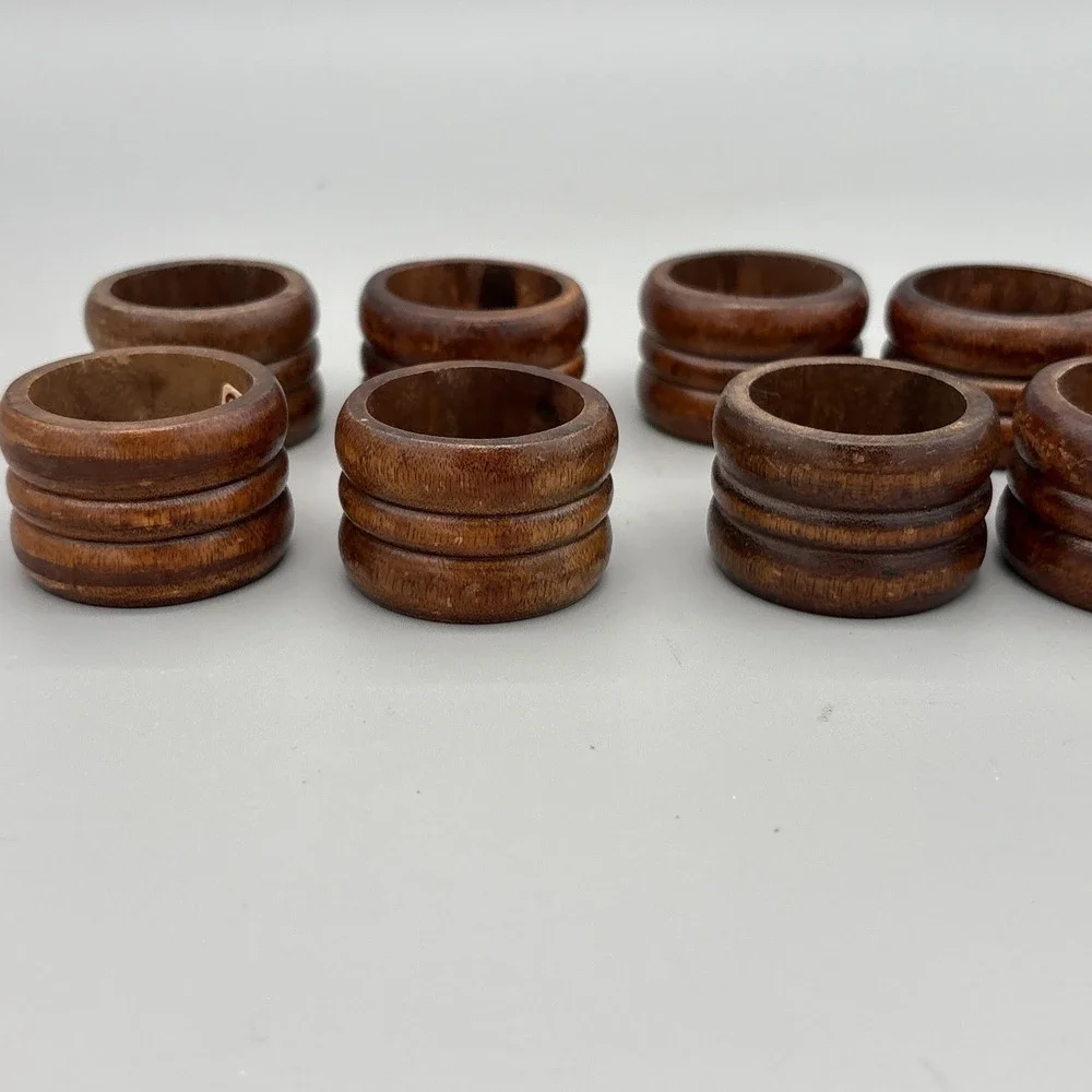 MCM Knobler Wooden Napkin Rings - Set of 10 - Wood Napkin Holders Vintage 1.25